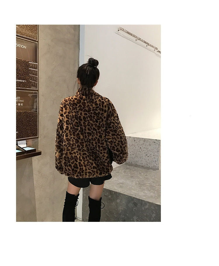 Thumbnail: DEVA Luxury Winter Leopard Print Loose Faux Fur Jacket