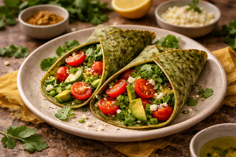 Crepes verdes de espinaca con relleno fresco