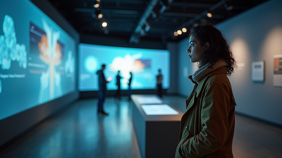 Eye-level view of a museum exhibit showcasing interactive technology