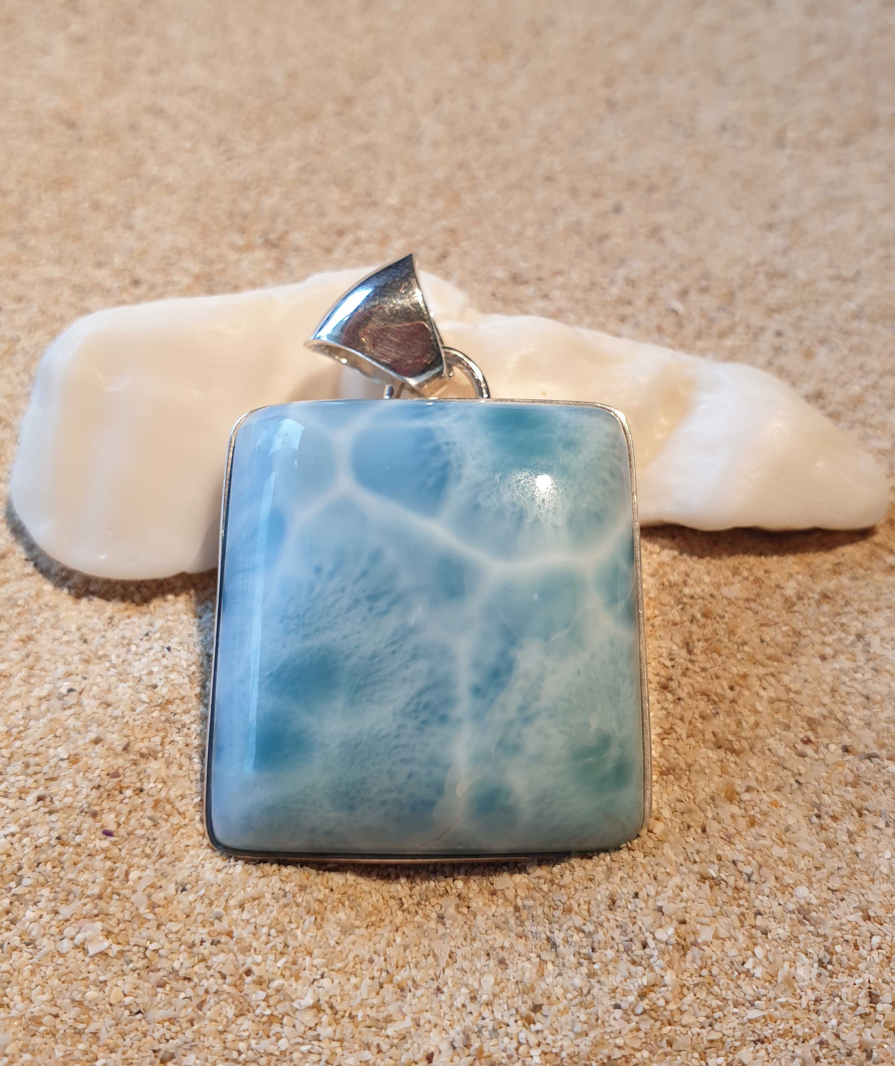 Larimar Schmuck Anhänger Quadrat Silber