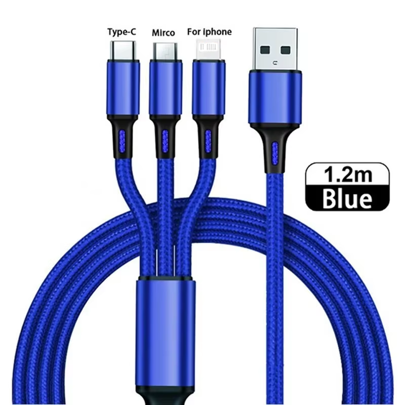 Thumbnail: 3 IN 1 USB Cable Micro USB Type C Charger Cable Multi 2A Usb Port Fast Charging 