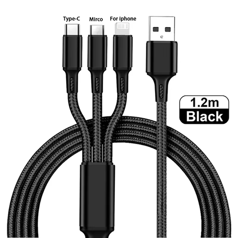 Thumbnail: 3 IN 1 USB Cable Micro USB Type C Charger Cable Multi 2A Usb Port Fast Charging 