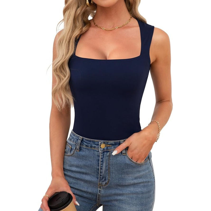 Thumbnail: Sexy Slimming T-Shirts for Women Fashion Square Neck Sleeveless Tops Harajuku Ta