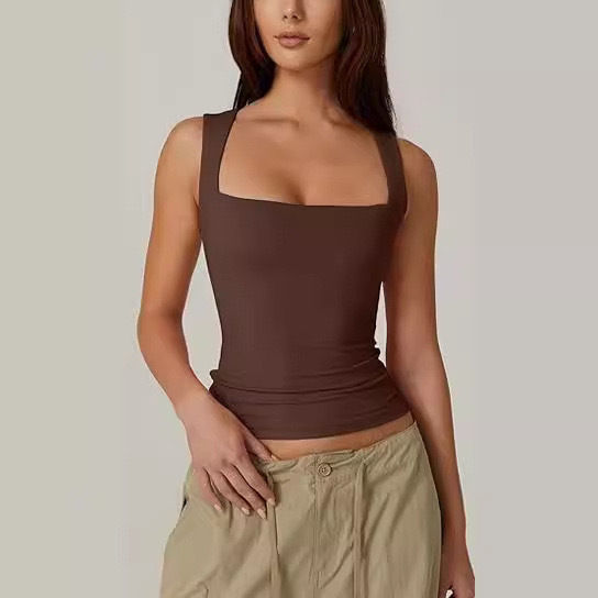 Thumbnail: Sexy Slimming T-Shirts for Women Fashion Square Neck Sleeveless Tops Harajuku Ta