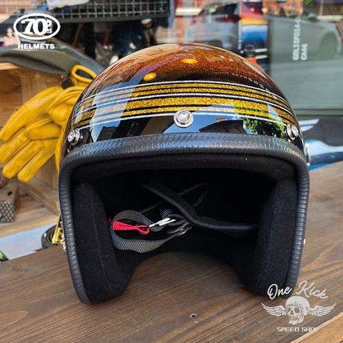 70's Vintage Helmet - Orange Multi Stripes - SMALL | Onekick Speedshop