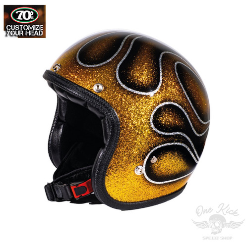 70's Vintage Helmet - Flames Gold - Large | Onekick Speedshop