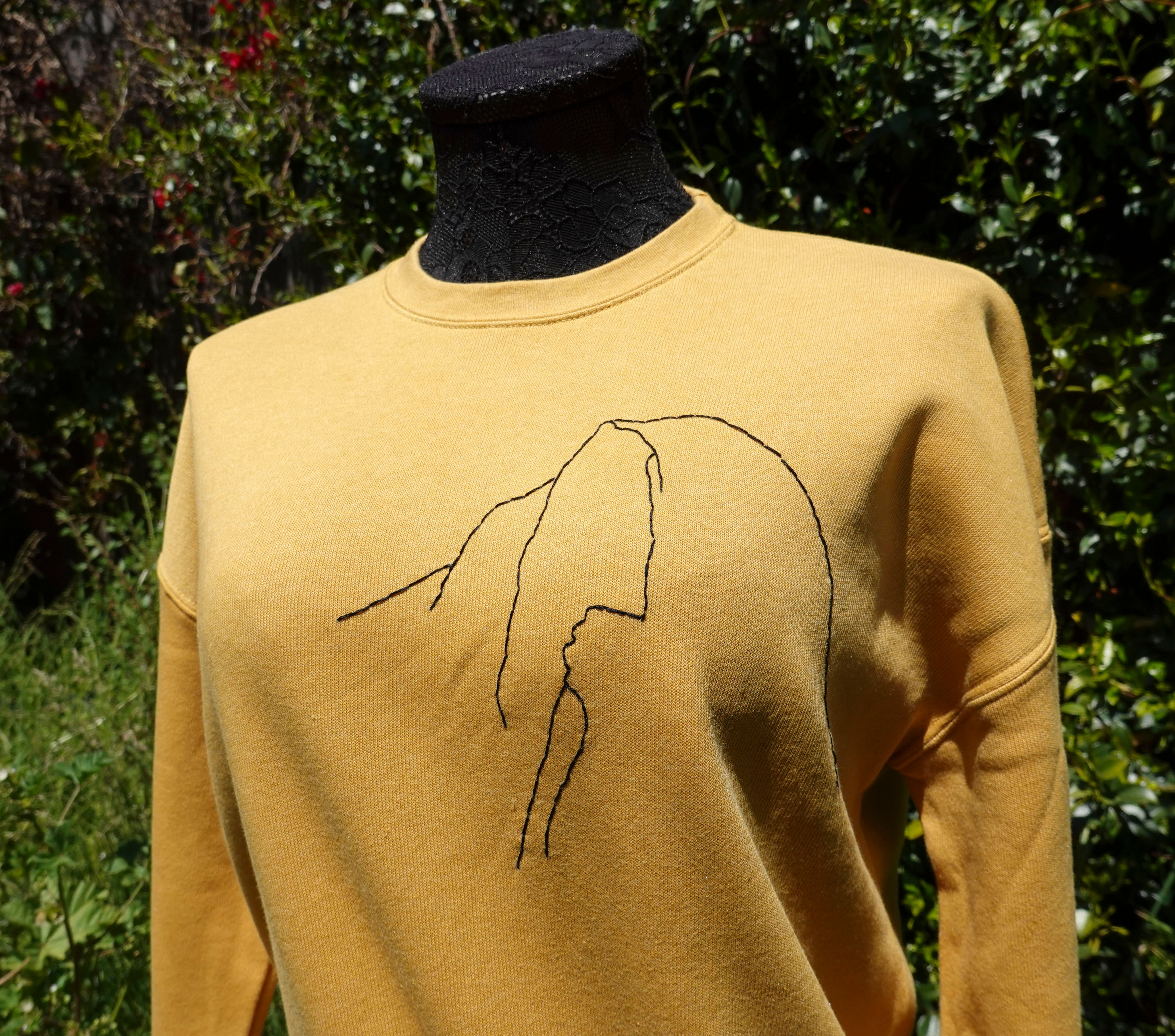 unisex mustard sweatshirt detail yosemite