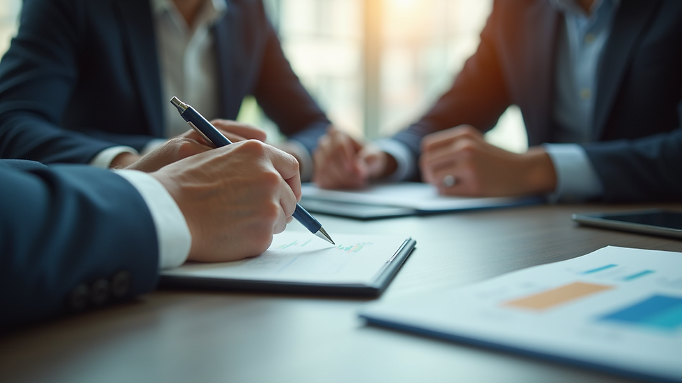 Close-up view of a business meeting with HR consultant discussing employee benefits