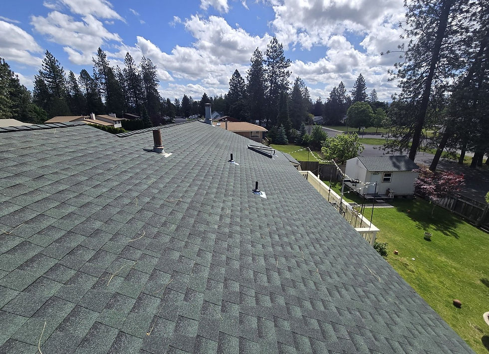 New architectural shingle roof on a sunny day