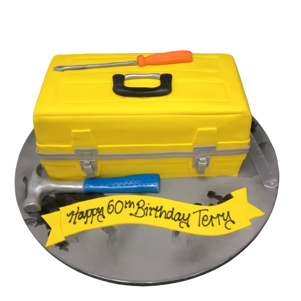 A unique and creative toolbox-shaped cake with intricate design perfect for DIY enthusiasts and tool lovers in the UK.