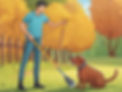 picking up poop with rake and a dog.jpg