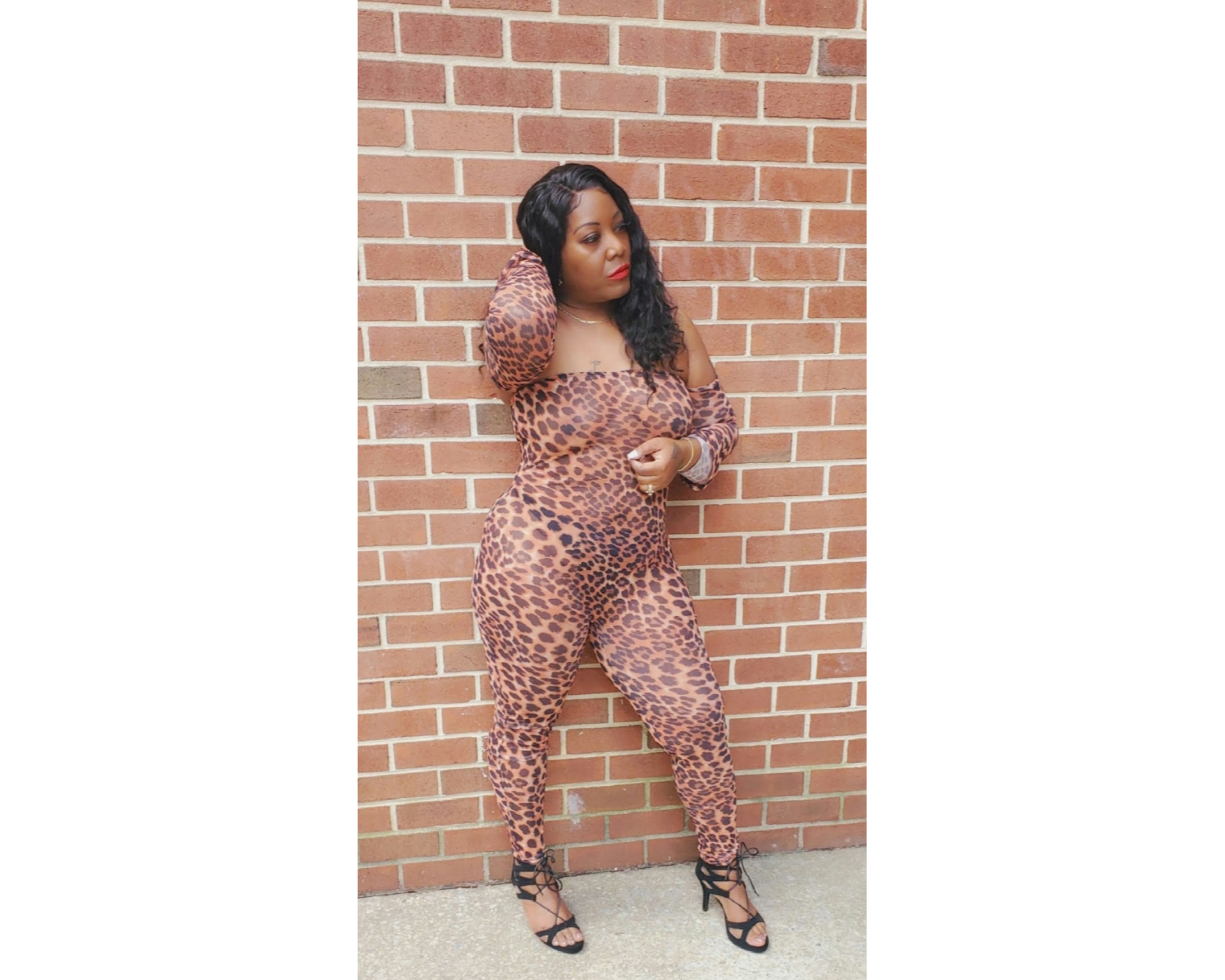 Leopard Print Mesh, Off Shoulder See Through Bodycon Jumpsuit 