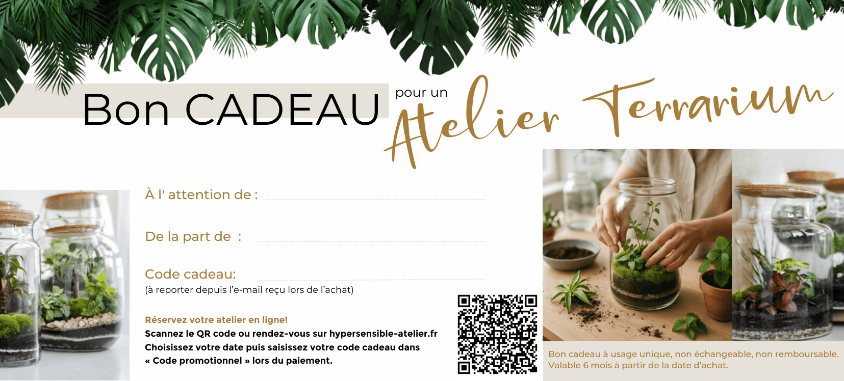 Bon cadeau pour un atelier Terrarium (adulte)