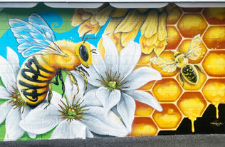 Honey Bee and flowers Mural Artist #Muralart Murals.nz Theo Arraj