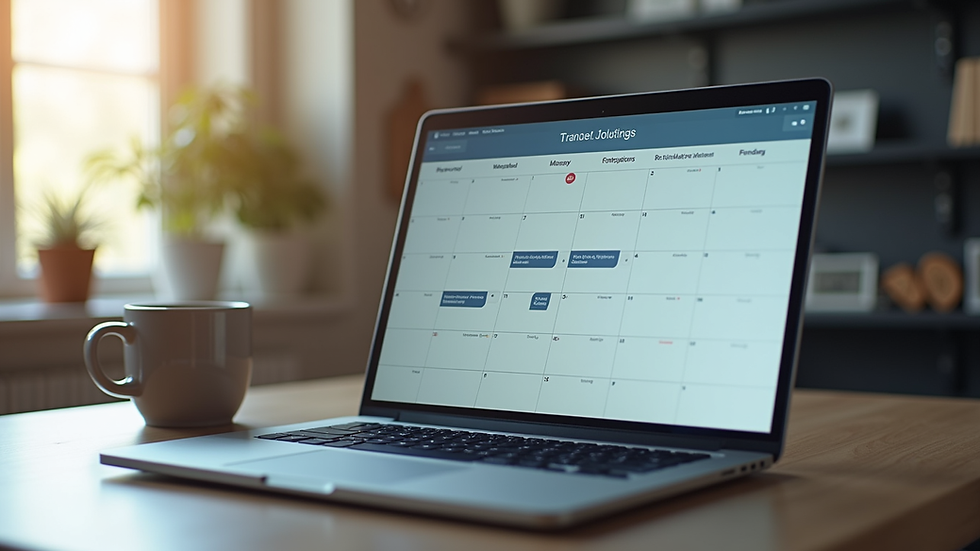 Eye-level view of a laptop screen showing an online calendar for booking