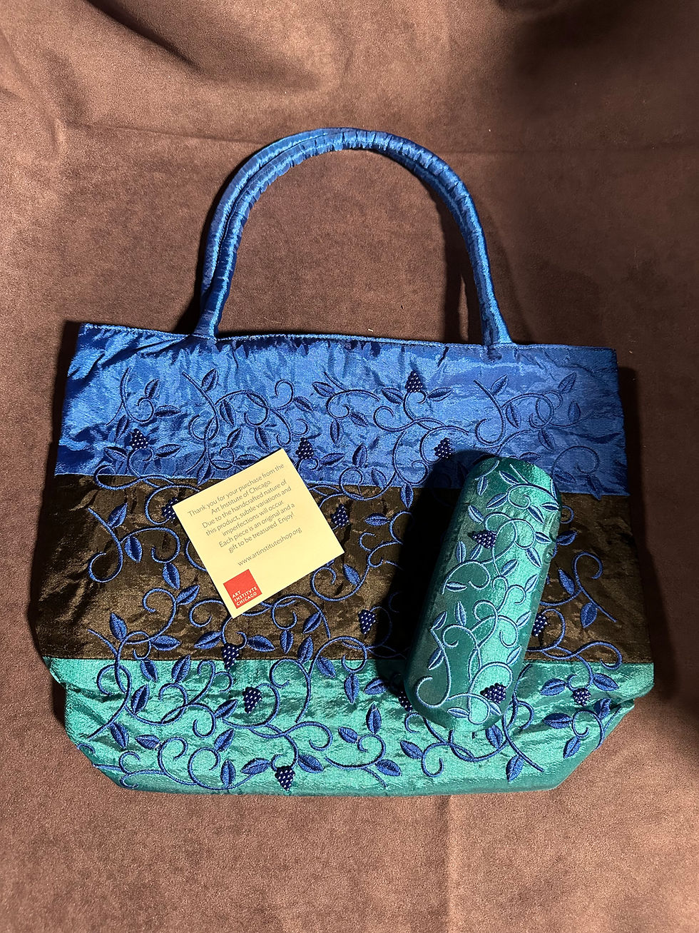 Purse Set, Hand Made Embroidered Silk Bag with Matching Glasses Case