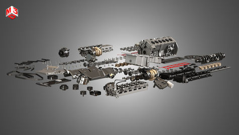 V12 Twin Turbo Disassembled Car Engine