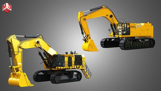 Hydraulic Mining Excavators 2 in 1 3D Model Collection
