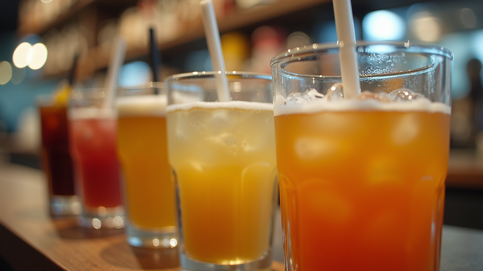 Eye-level view of a beverage display showcasing various drink options