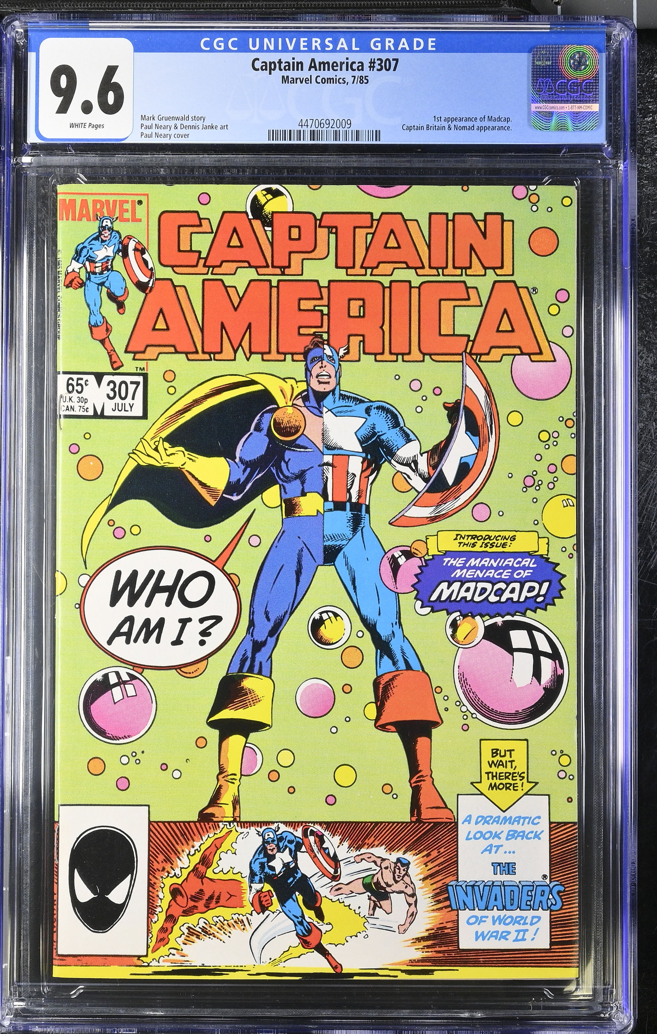 Captain America #307- KEY ISSUE - 1st Appearance of Mad Cap CGC 9.6