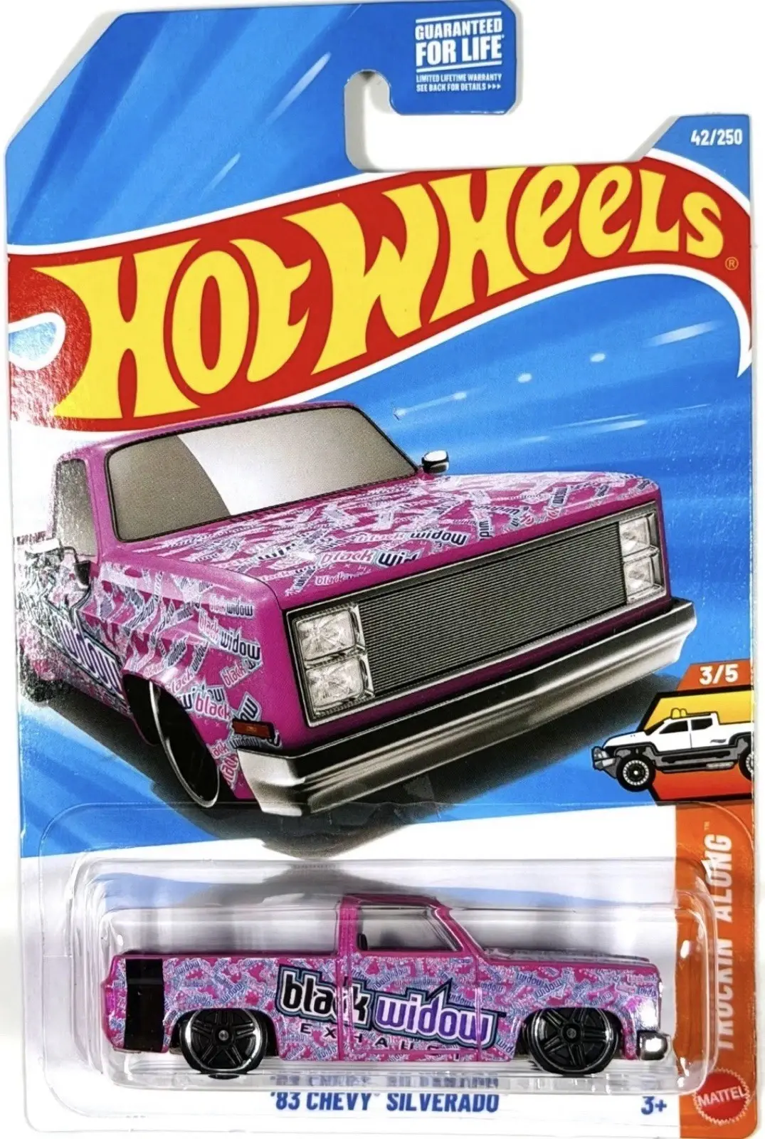 🔥 RARE Hot Wheels '83 Chevy Silverado Truckin' Along Black Widow Pink/Black