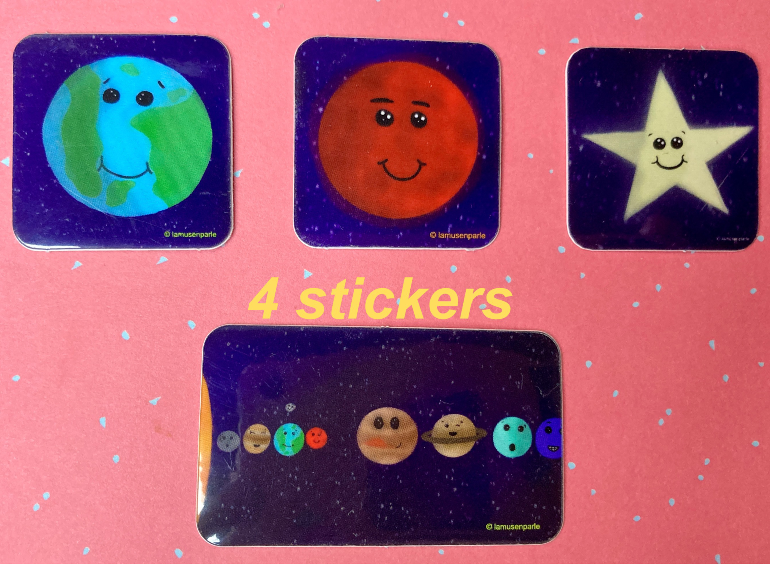 4 stickers Terre / Mars / Etoile / Système solaire