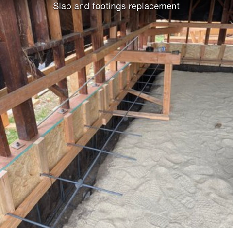 Old slab and footings removed and replaced to enhance foundation support and durability.