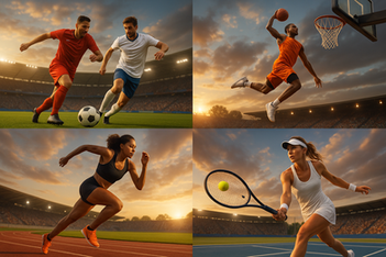 Prompts para Kling AI criar cenas de esportes com movimento rápido, atletas em ação e momentos de superação.