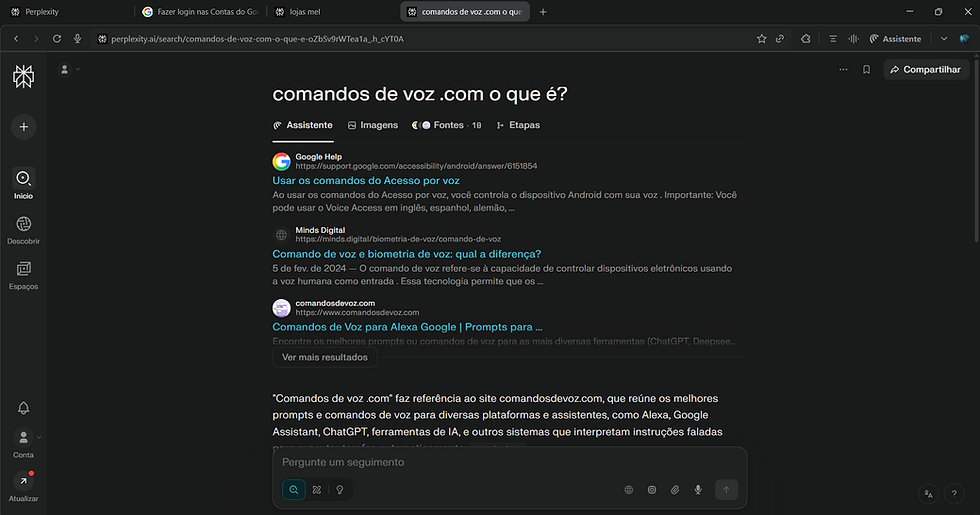 tela do navegador comet da perplexity ai