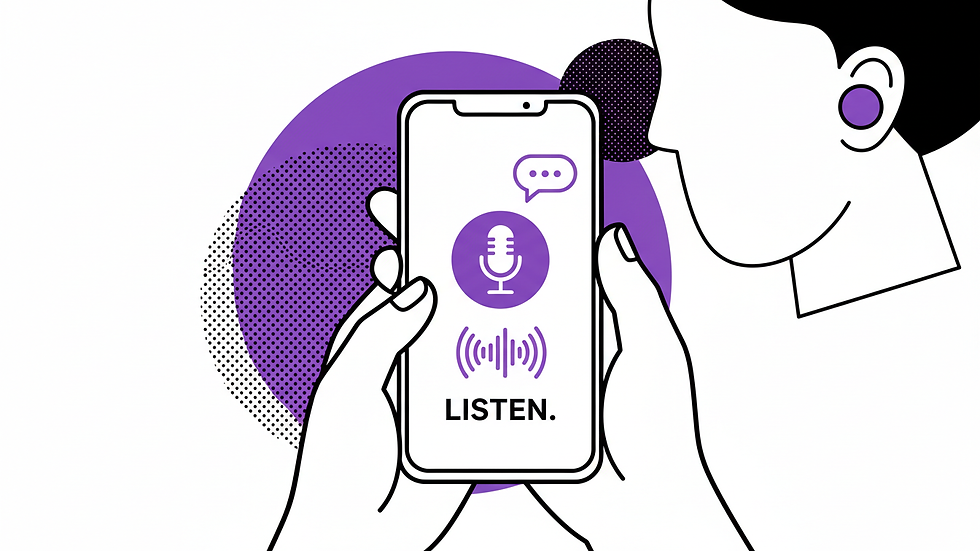 Close-up view of a person using a voice assistant on a smartphone