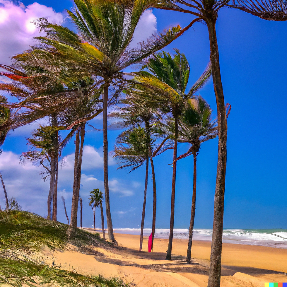 DALL·E Uma praia com areia rosa e palmeiras