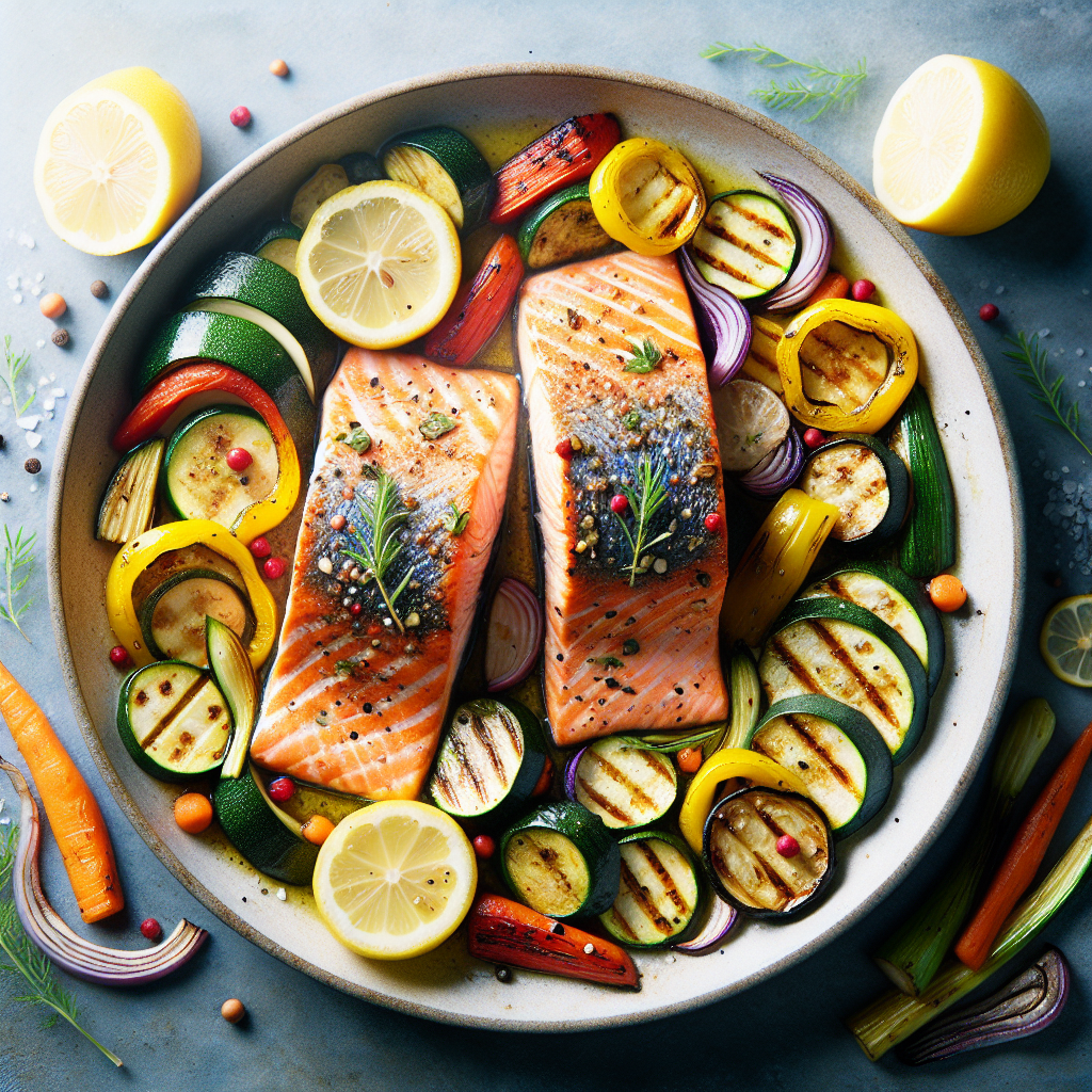 **Salmão no Forno com Legumes Assados**