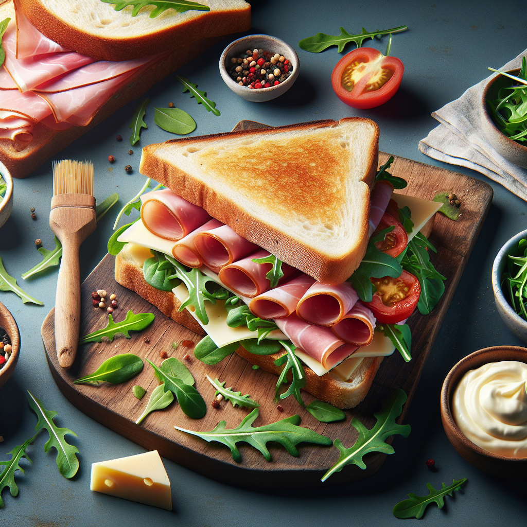 Sanduíche de Presunto Parma com Rúcula e Queijo Prato
