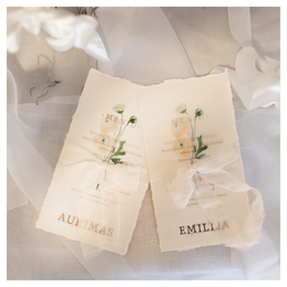wedding menu with silk ribbon