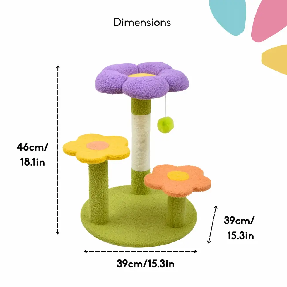 Furryliving cat tree for kittens and felines purple with scratch pole and toys