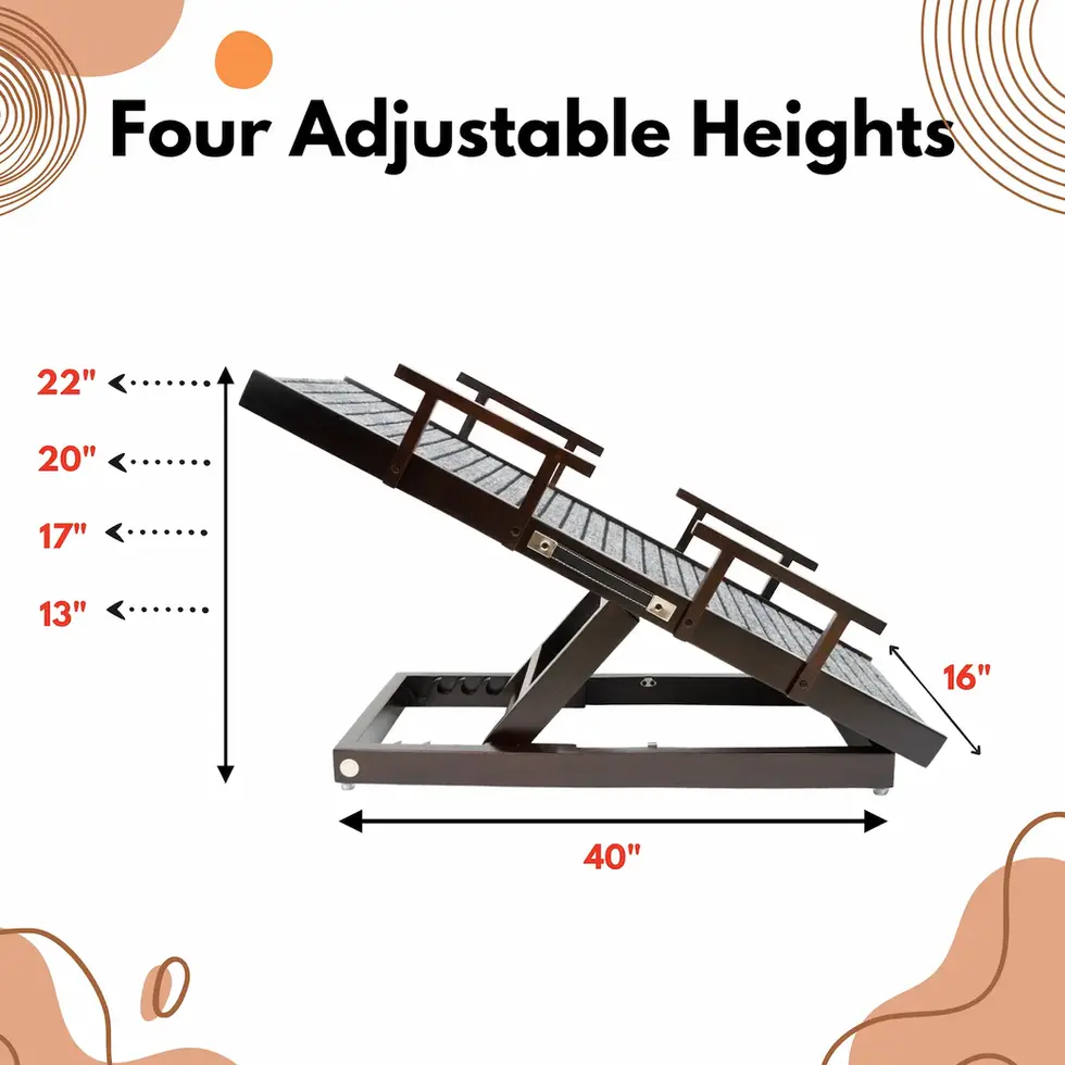 pet ramp with rails solid wood foldable and adjustable for dogs and cats height adjustable