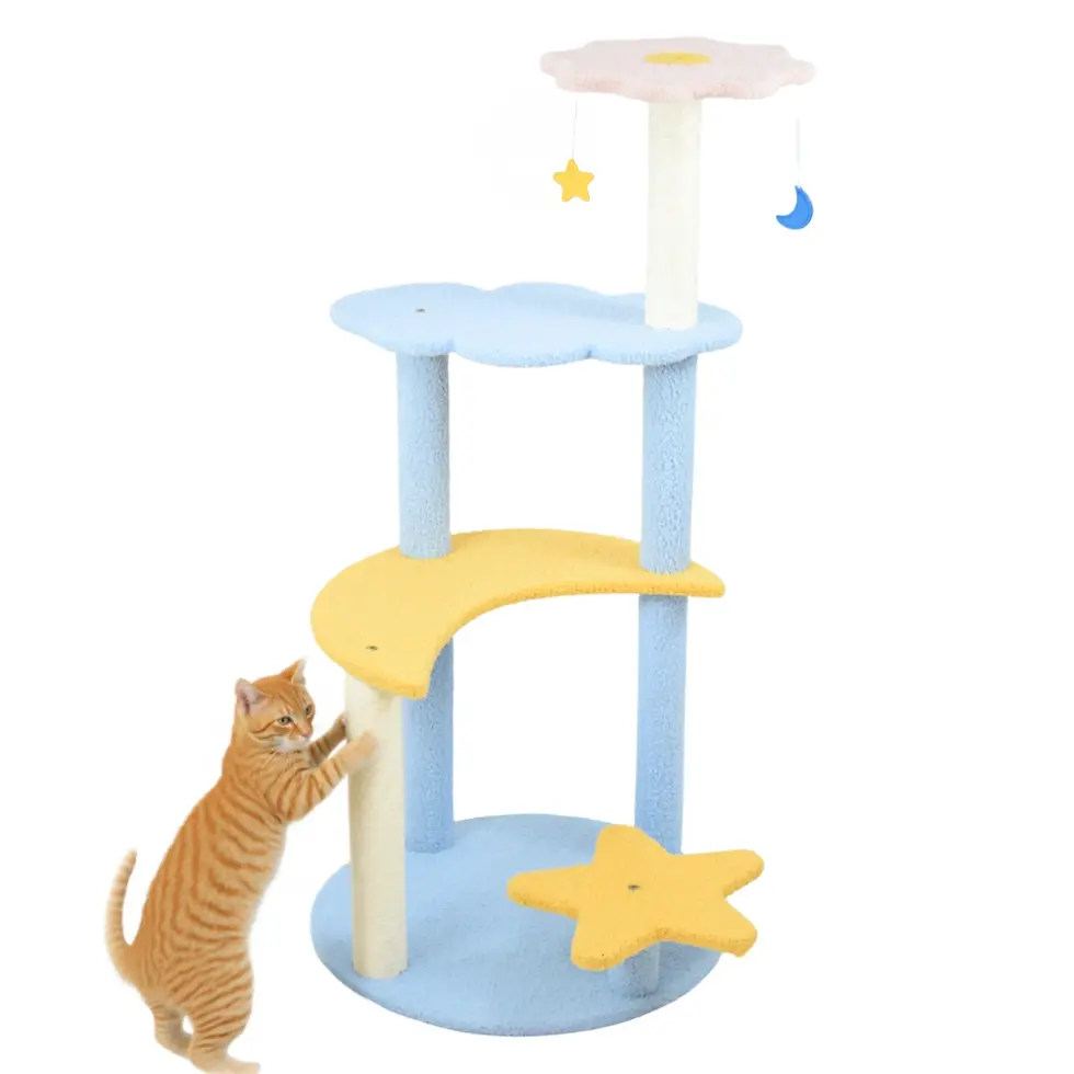 Cat tree furryliving large 4 level star moon cloud and flower