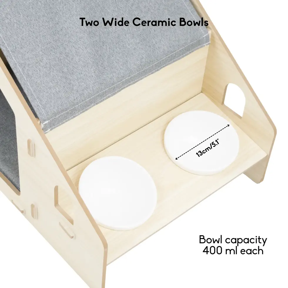 Furryliving Lara cat dog house kitten wooden diy playing lounging feeder elevated diner