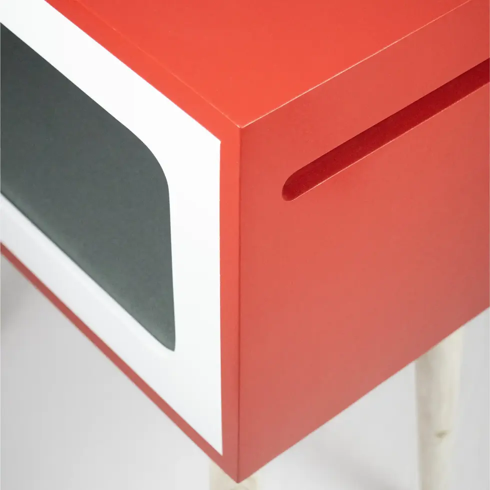 Telly tall in red color solid wood side table for cats closeup