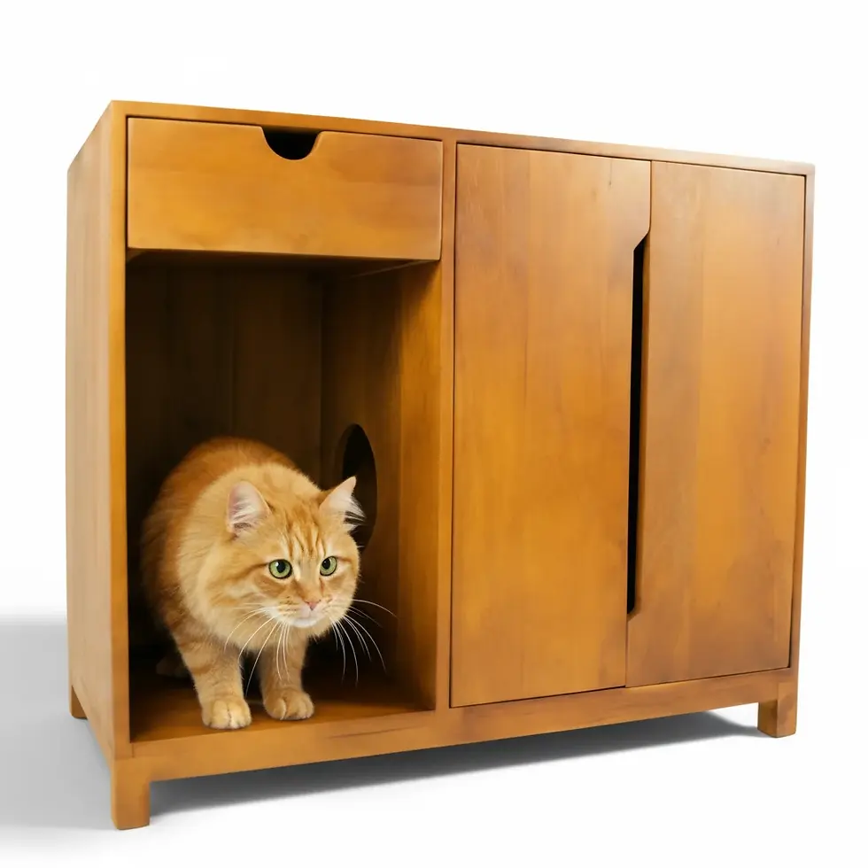 Paco cabinet for cats in honey finish with cat