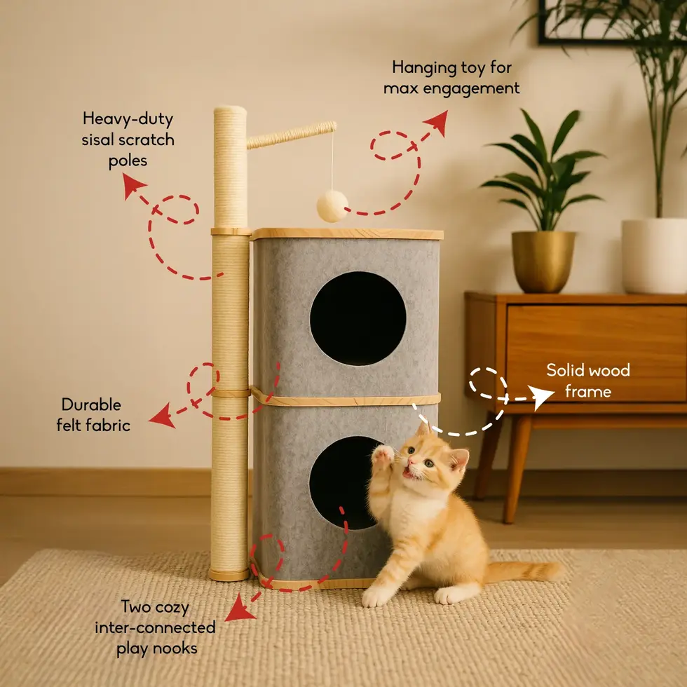 Nara cat tree scratcher post for cats felines loft bed hideout home