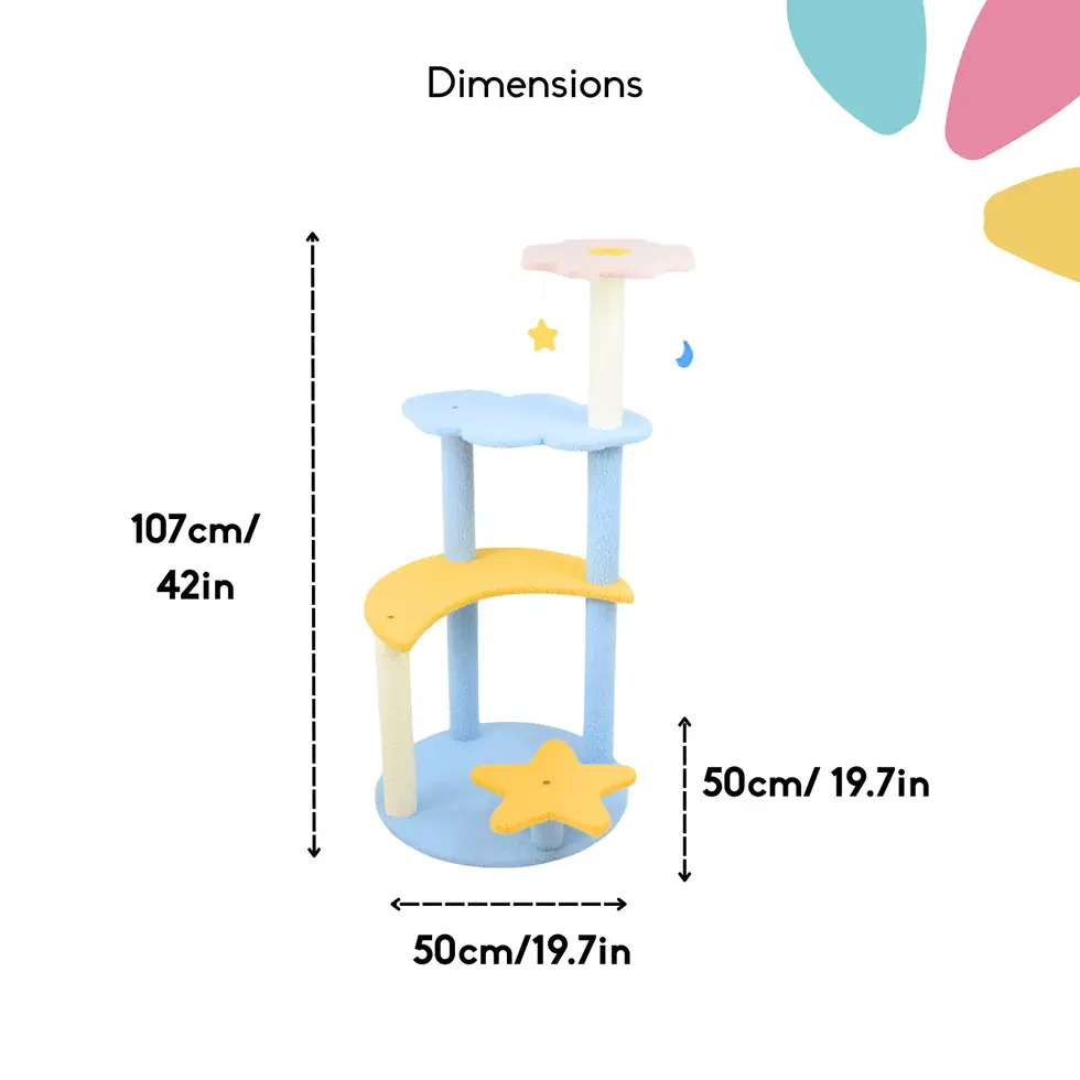 Cat tree furryliving large 4 level star moon cloud and flower