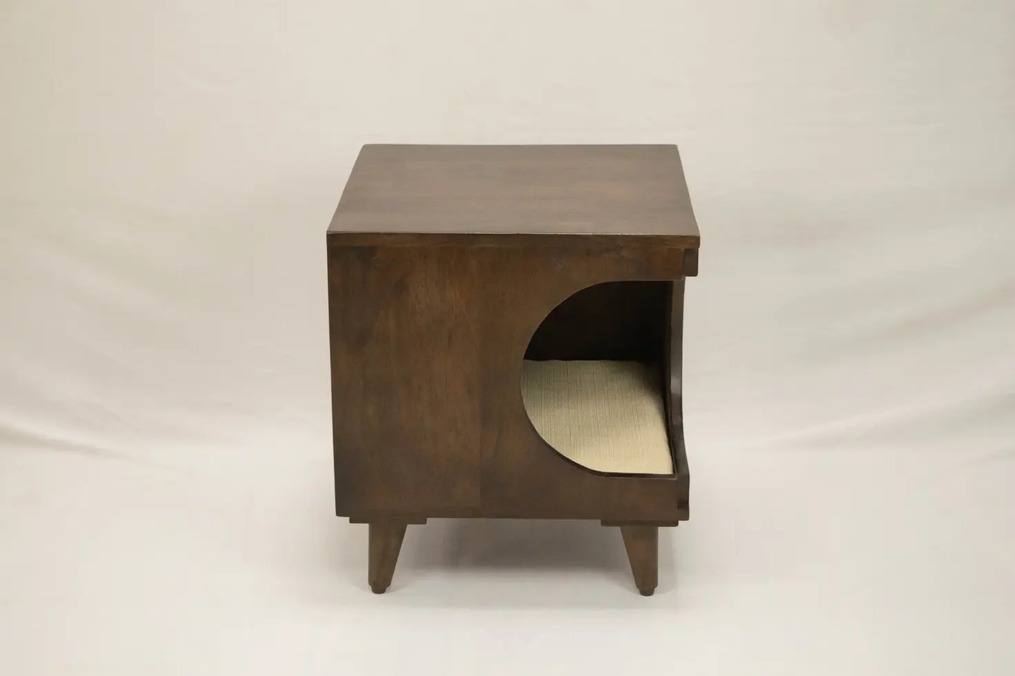 Wally side table with cream cushion in brown finish
