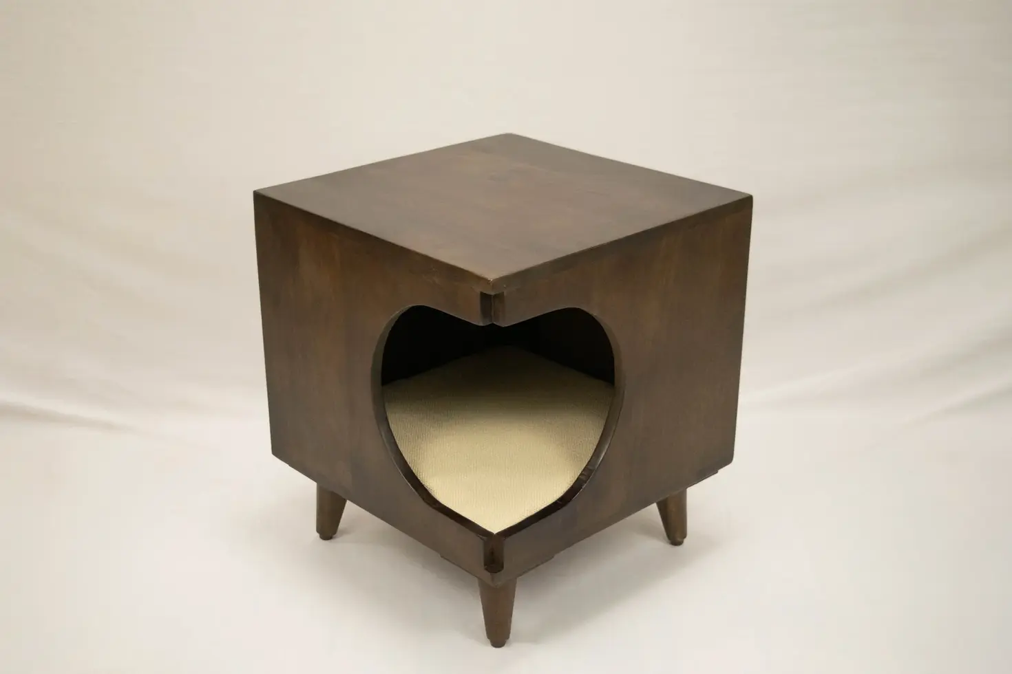 Wally side table with cream cushion in brown finish