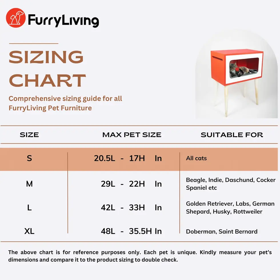 Telly tall in red and green color solid wood side table for cats sizing chart