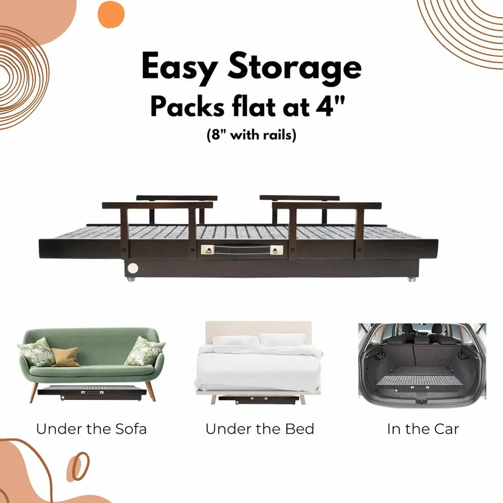 pet ramp with rails solid wood foldable and adjustable for dogs and cats