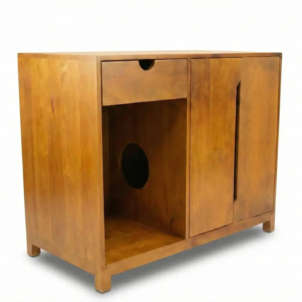 Paco cabinet for cats in honey finish hole for cat passage