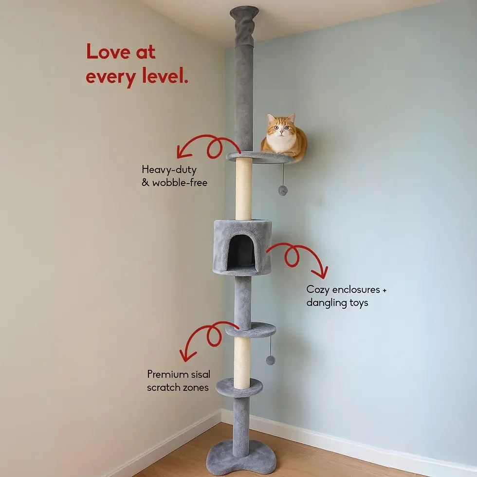 Cat tower SORA with scratch pad and toys and scratch pole for feline tree