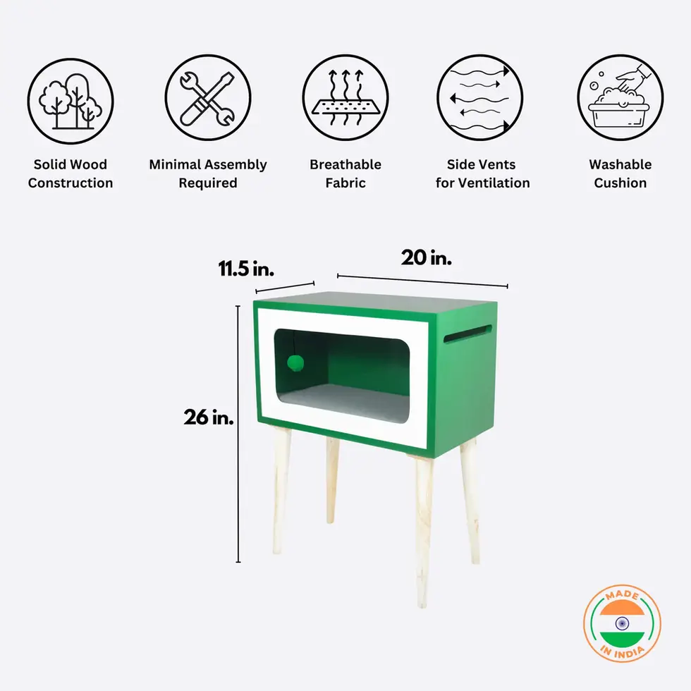 Telly tall in red and green color solid wood side table for cats features