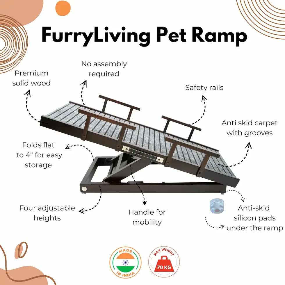 pet ramp with rails solid wood foldable and adjustable for dogs and cats features